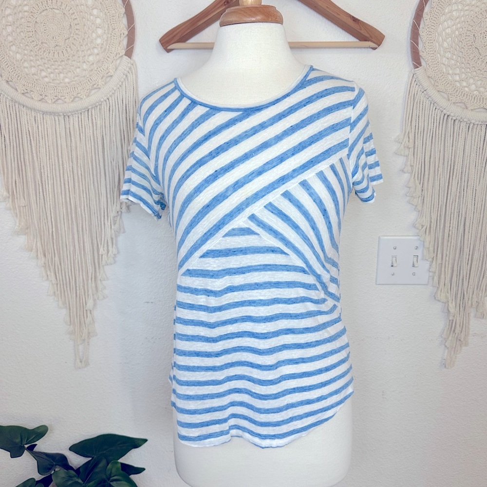J. Crew blue and white striped linen tee shirt small